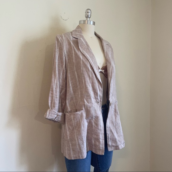 Drew Khaki Striped Linen Blazer - Picture 2 of 5